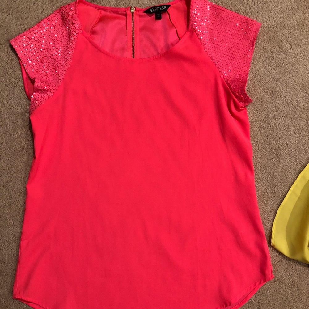 Express Short Sleeve Pink Blouse with Sparkles